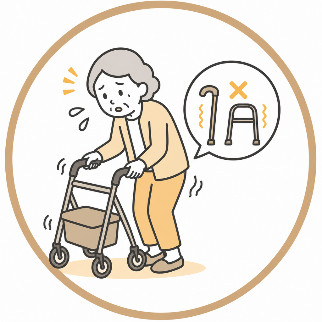 杖や歩行器が不安定